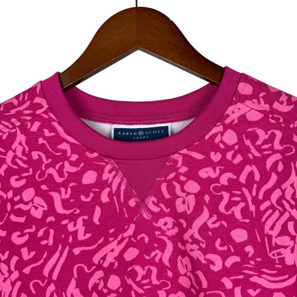 Karen Scott Sport Sweatshirt Wild Marks Pink Fleece Lined Long Sleeve Women's S - Picture 2 of 6
